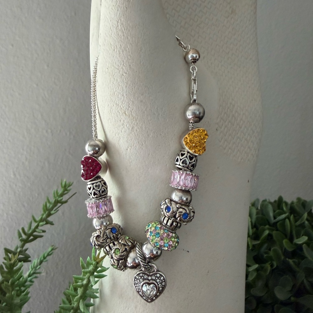 Elegant Silver Heart Charm Bracelet